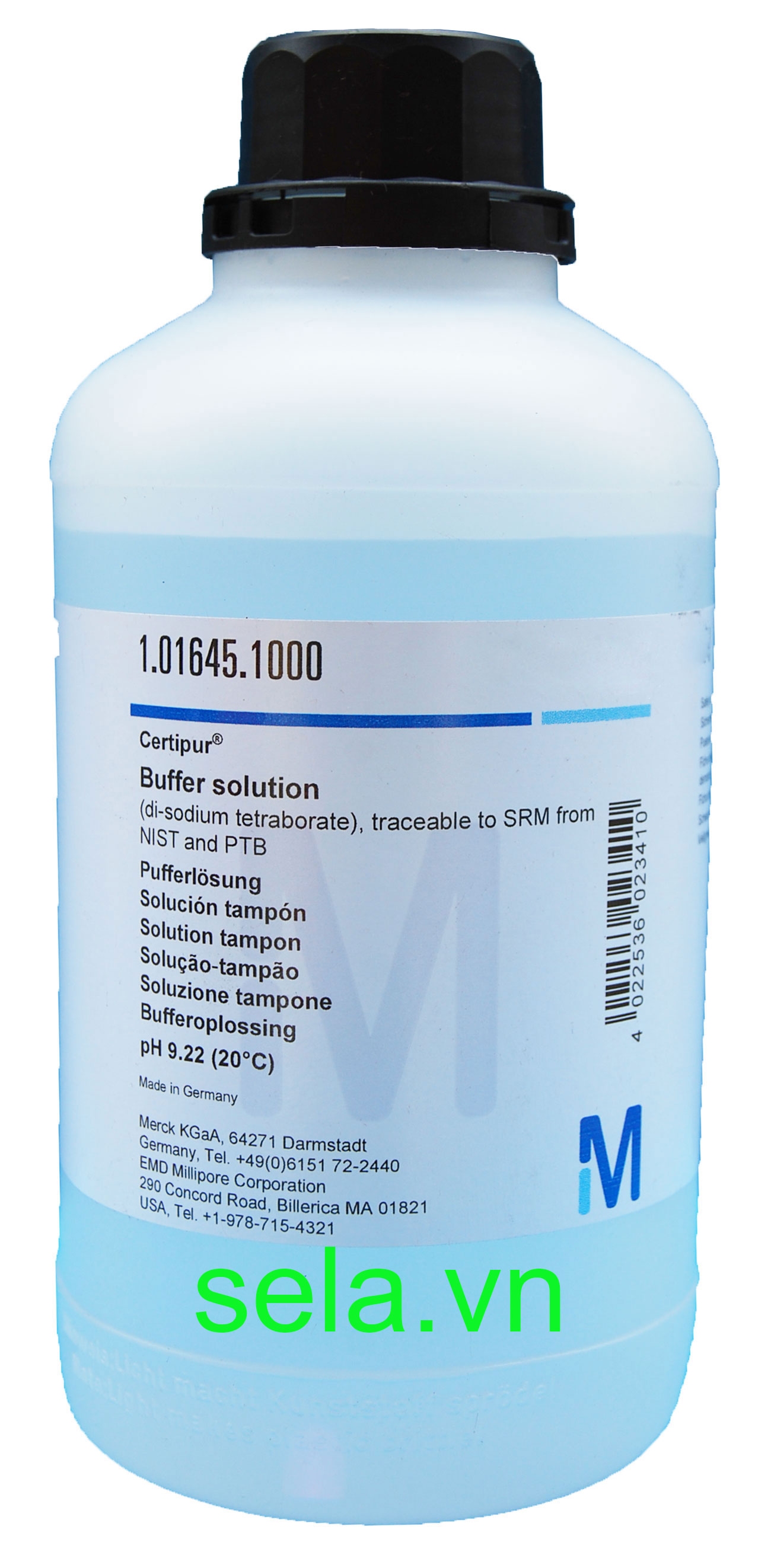 Buffer solution (di-sodium tetraborate), traceable to SRM from NIST and PTB pH 9.22 (20°C) CertiPUR®